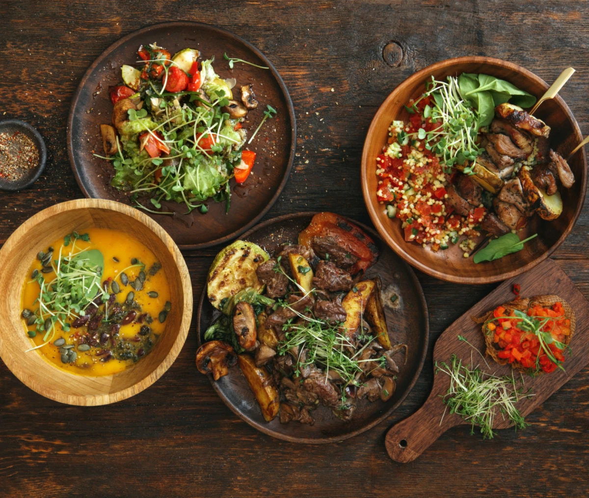 Variety of dishes with vibrant ingredients