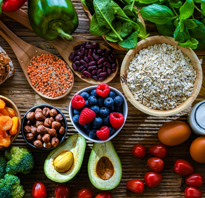 Variety of fresh fruits and vegetables