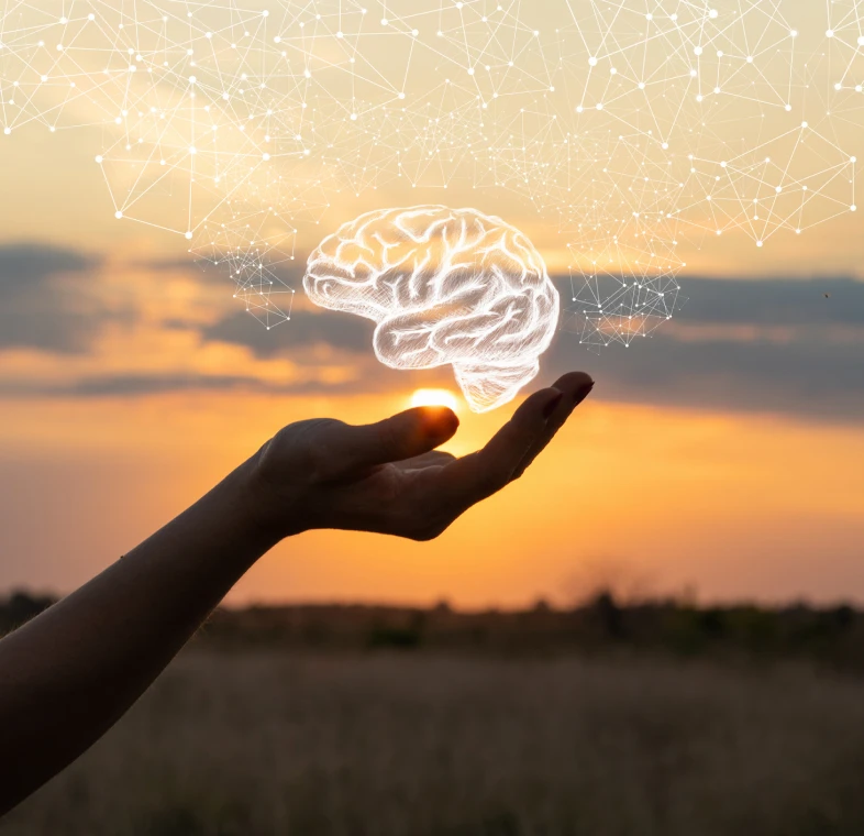 Artificial intelligence concept at dusk